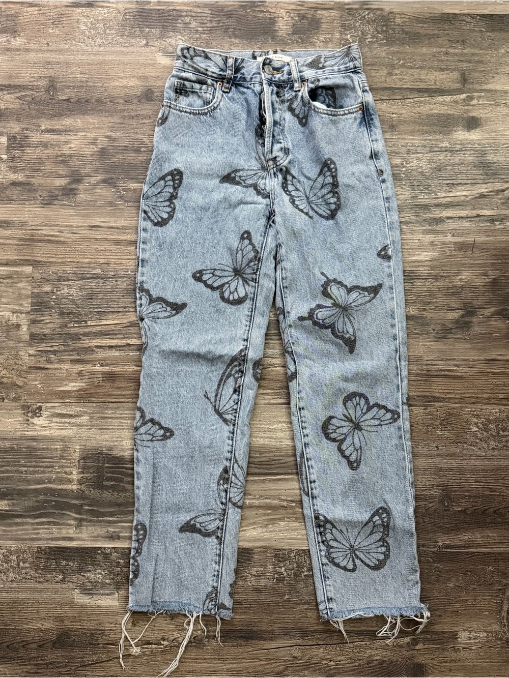 PacSun high rise straight butterfly print light wash blue denim jeans women’s 23
